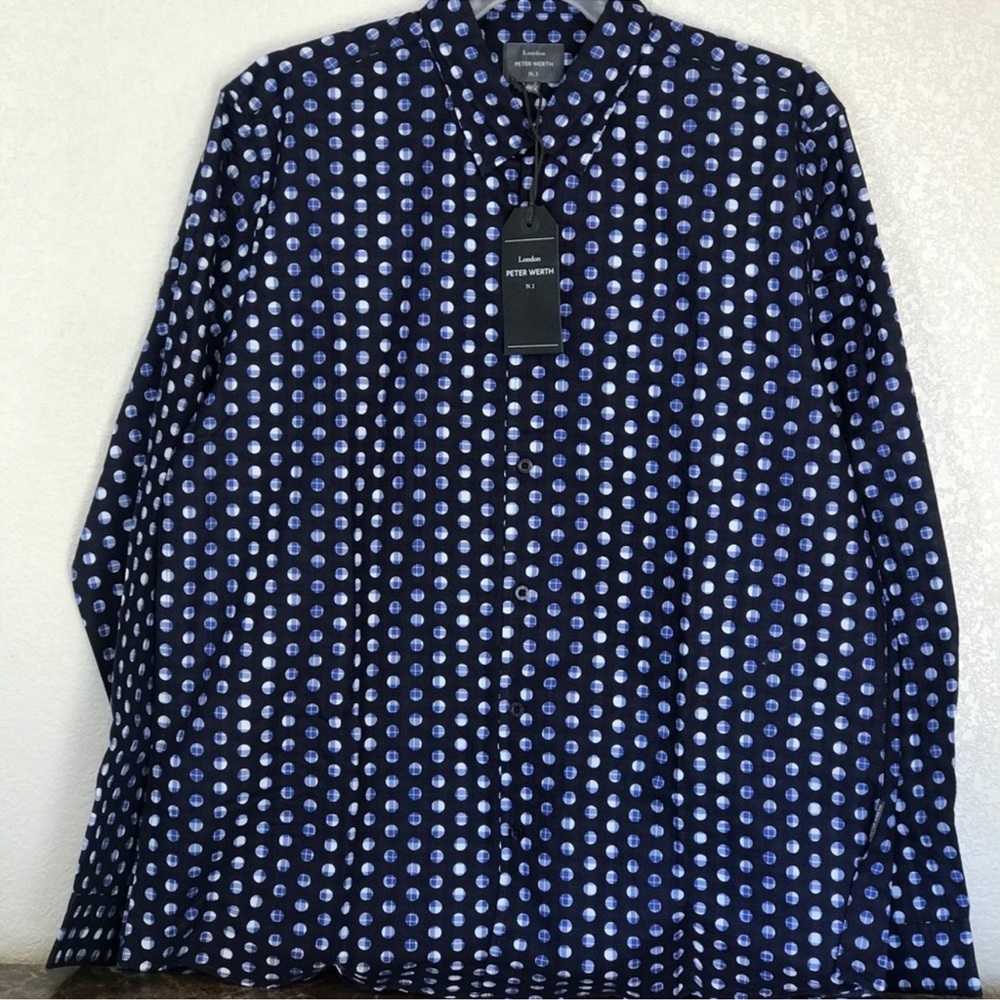 Men's Casual Button Down Shirt - Blue Polka Dot